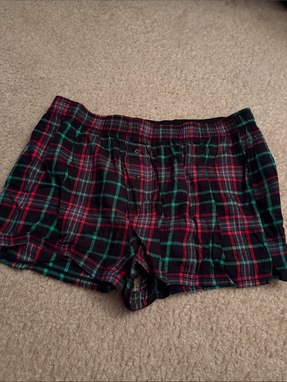 VS PINK Plaid Cotton Lounge Shorts - Black, Red & Green